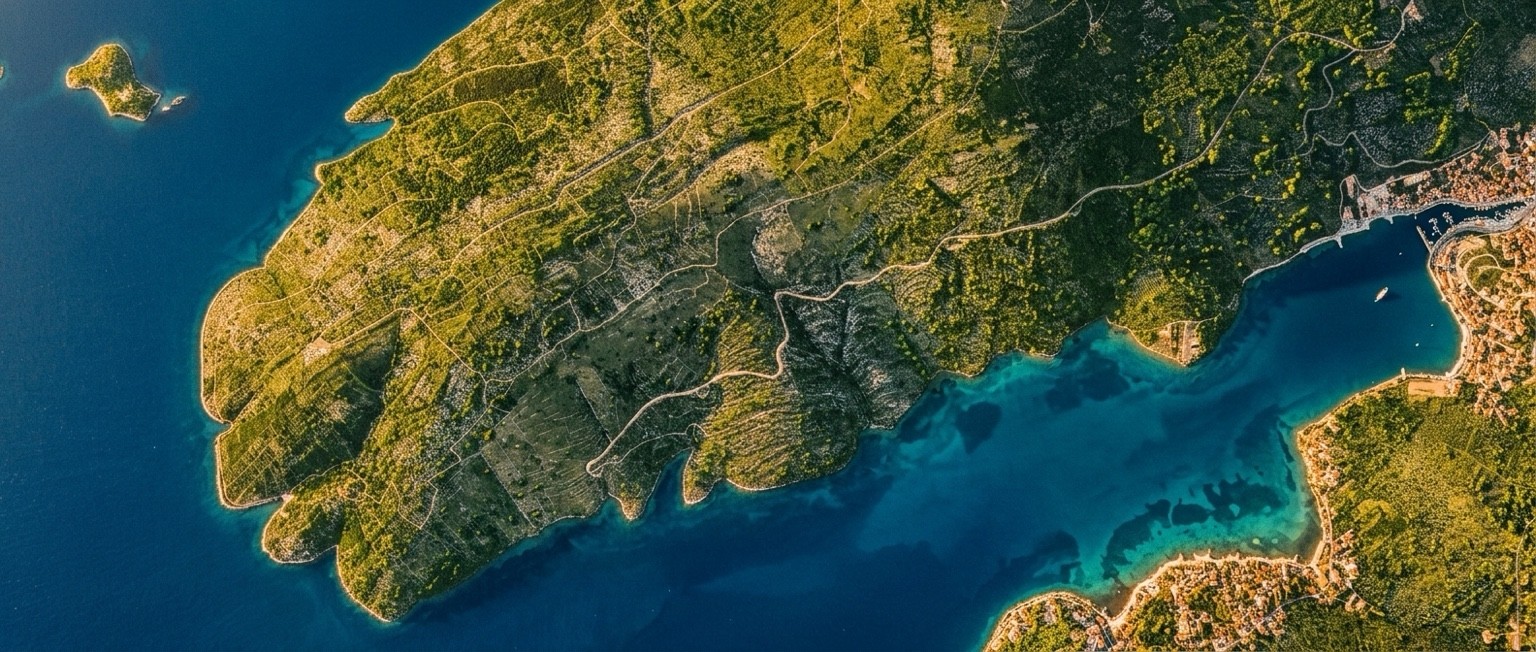 Aerial view of the Vinišće coastline from the property brochure